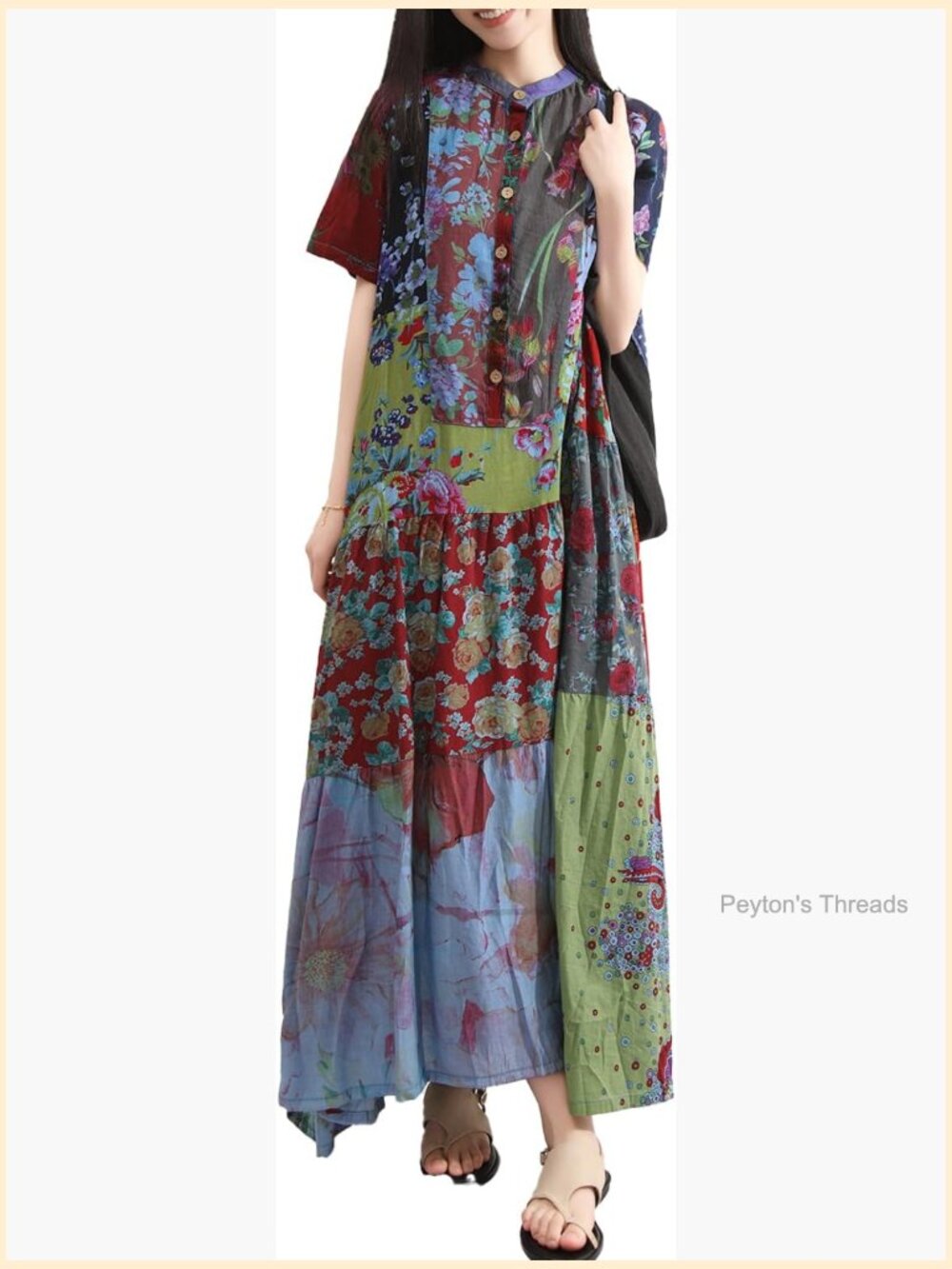 Boho Floral Maxi Sundress with Pockets Loose Fit Cotton - Picture 1 of 6